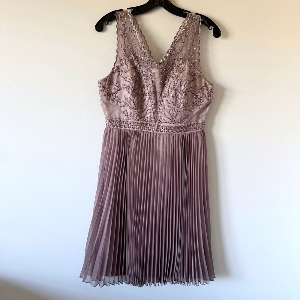 Ou Shi Ying Silk Sequin Pleated Midi Dress Mauve Women's size XL NEW Event Party